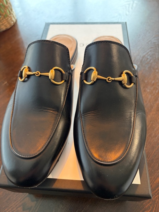Gucci Shoes - Gucci Black Leather Horsebit Loafer Mules with Gold Hardware